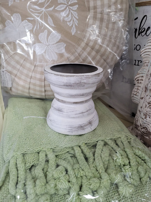 A329 Wood Pillar Candle Holder | 4" Round | White - The Country Rabbit Gifts & Décor