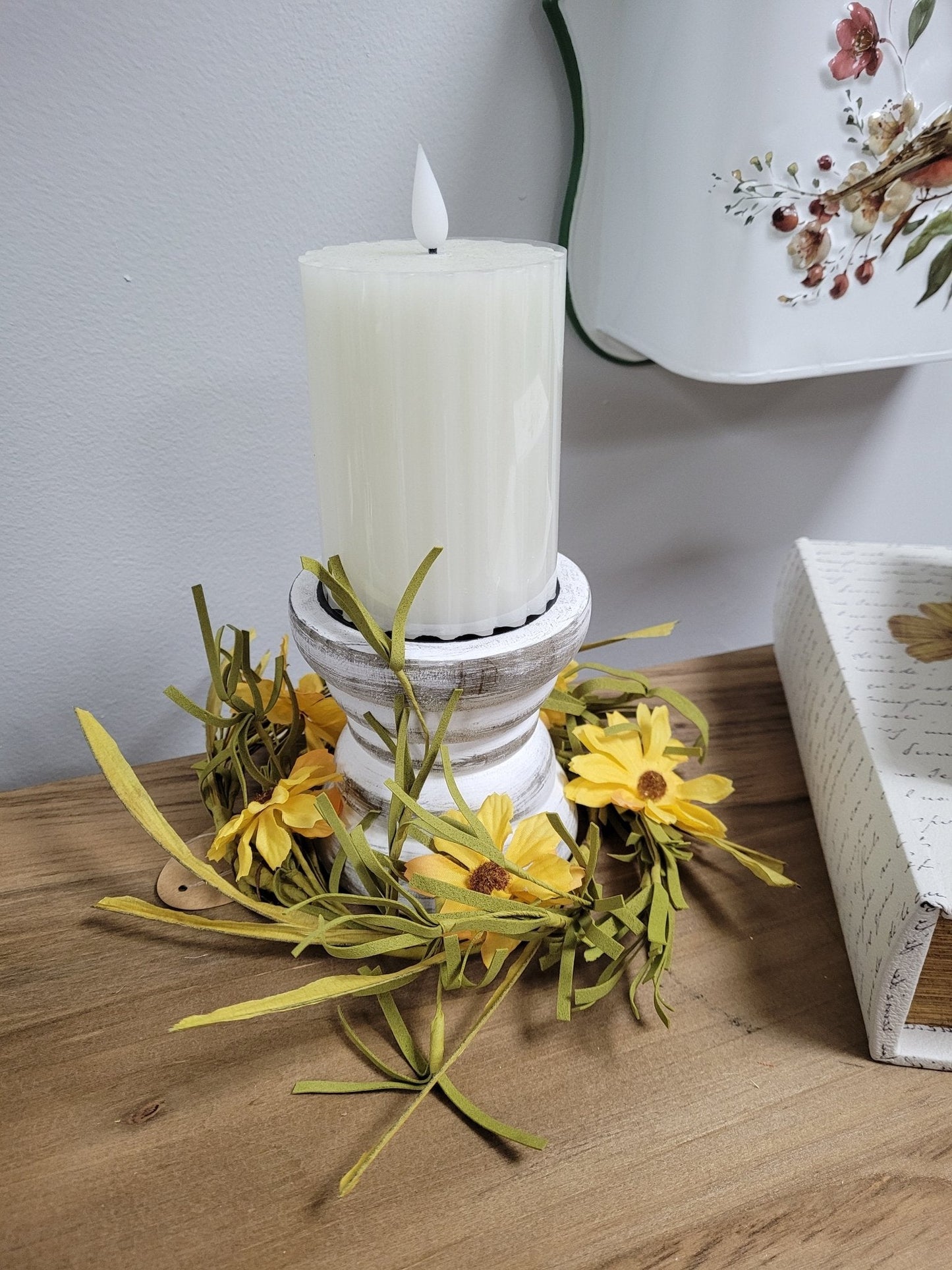 A329 Wood Pillar Candle Holder | 4" Round | White - The Country Rabbit Gifts & Décor