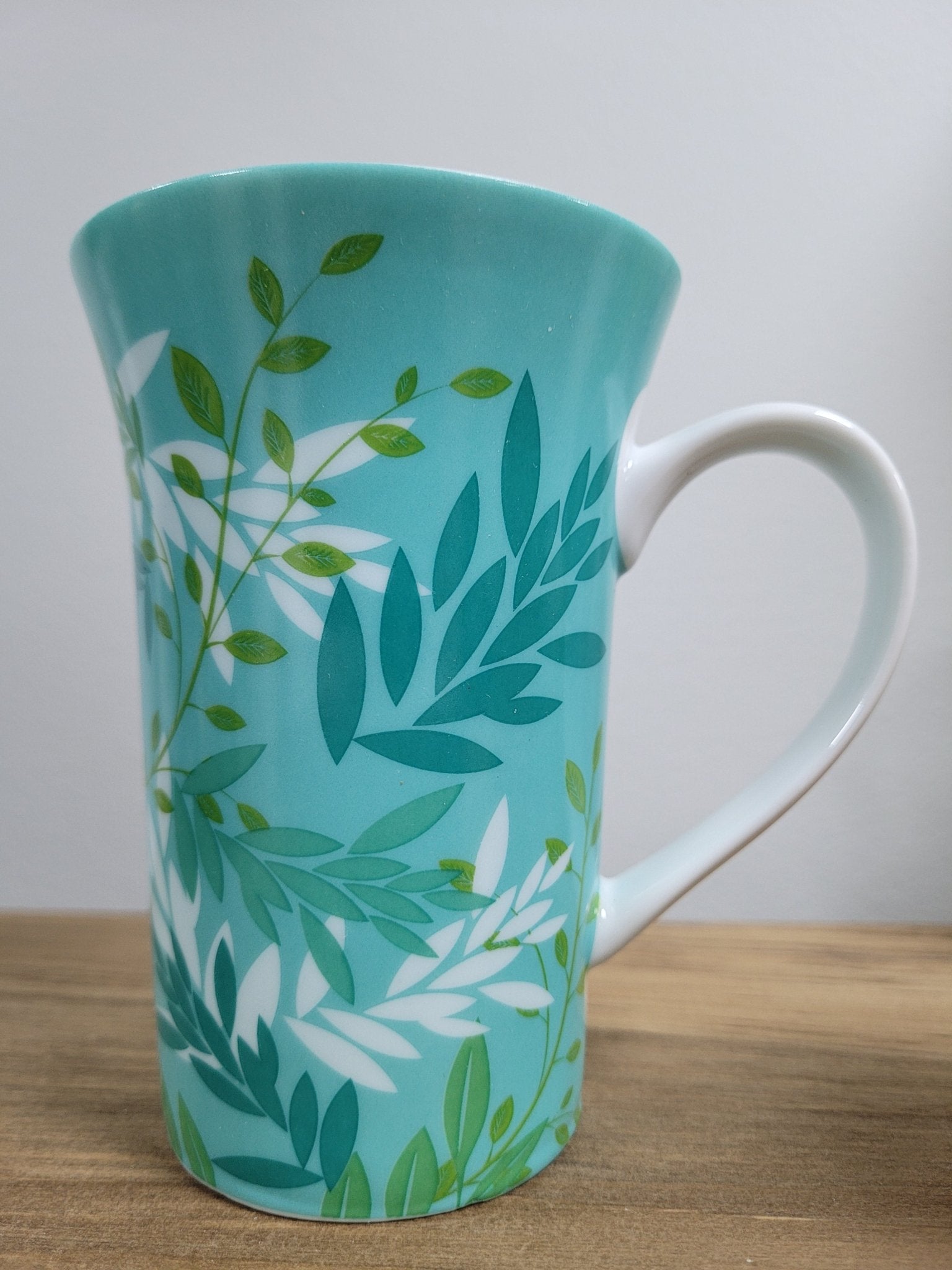 A381 Coffee Cup with Leaf Designs Porcelain - The Country Rabbit Gifts & Décor