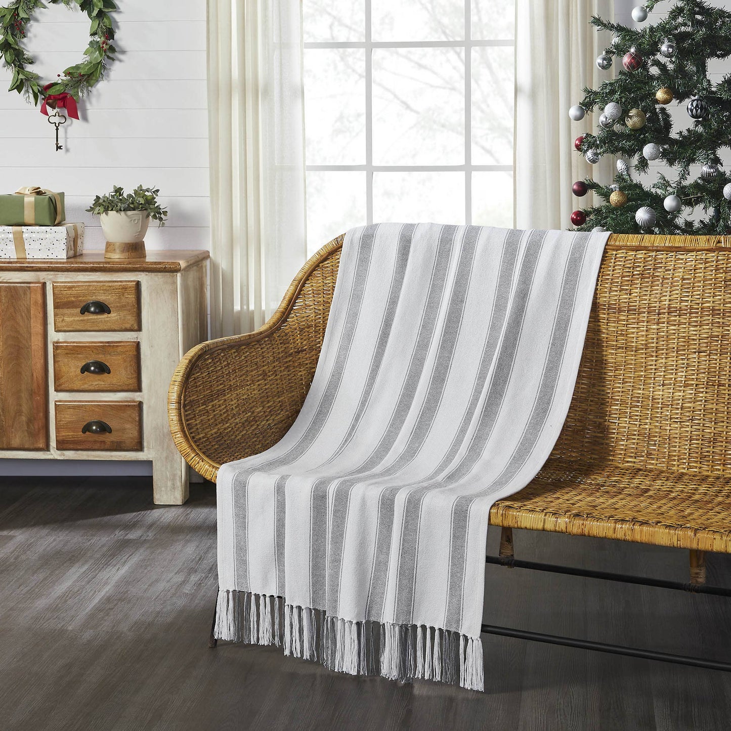 A414 Farmhouse Throw | Grace Grain Sack Stripe Woven Throw - The Country Rabbit Gifts & Décor