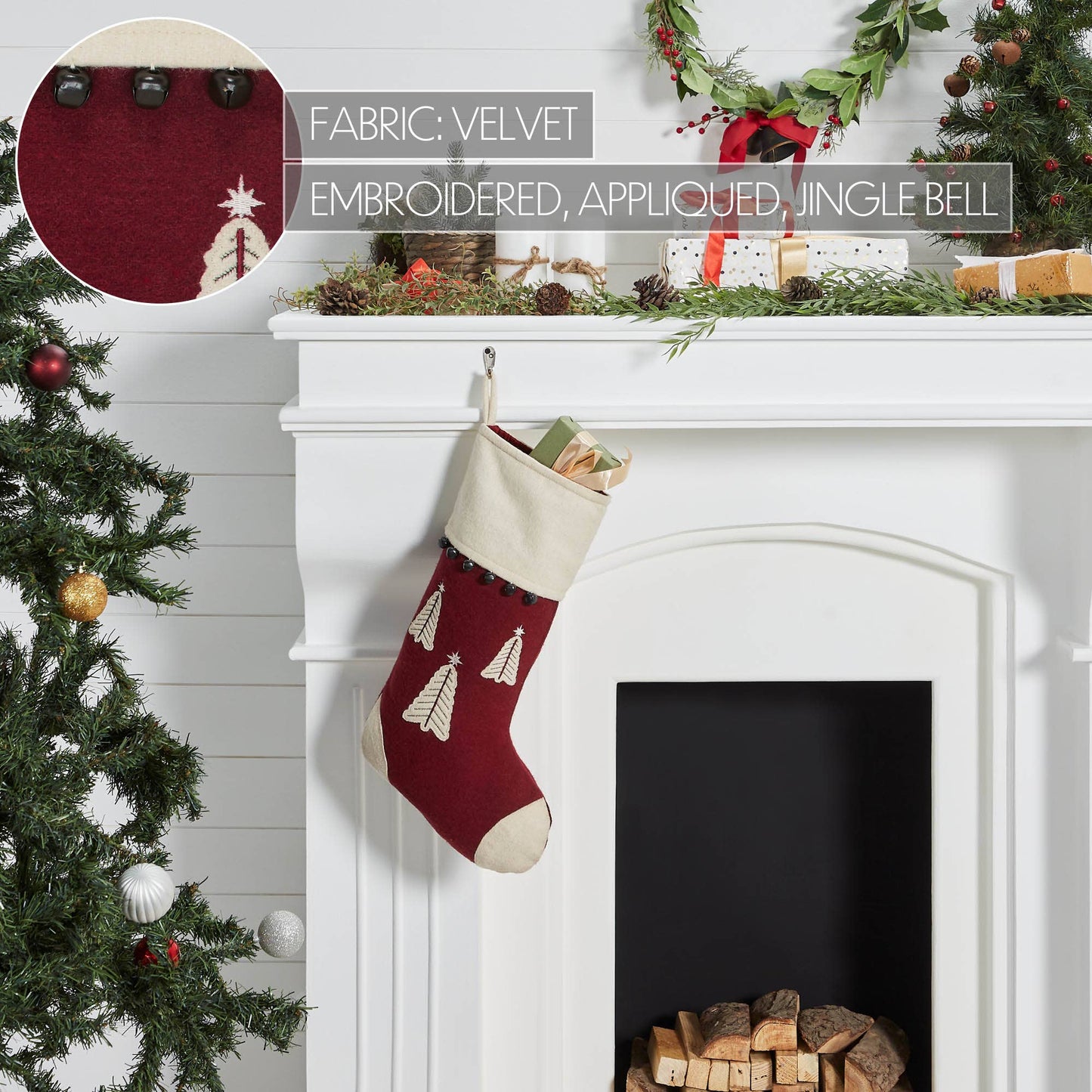 A415 Christmas Stocking | Country - Rustic Style | Burgundy Red | Star of Wonder Stocking - The Country Rabbit Gifts & Décor