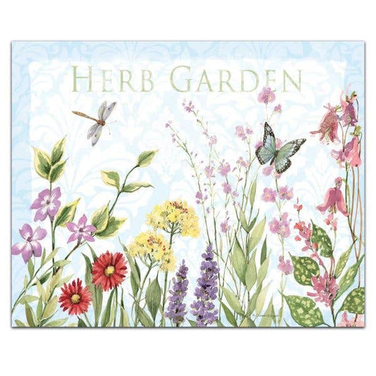 A447 Glass Counter Saver | Cutting Board 10" x 8" | Herb Garden - Flowers/Butterfly/Dragonfly - The Country Rabbit Gifts & Décor