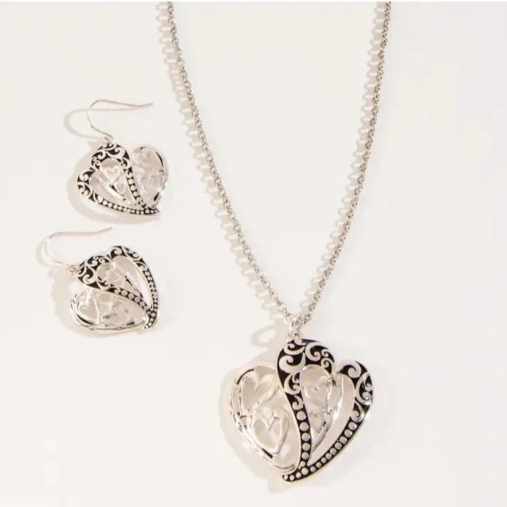 A468 Double Heart Necklace and Earring Set - The Country Rabbit Gifts & Décor