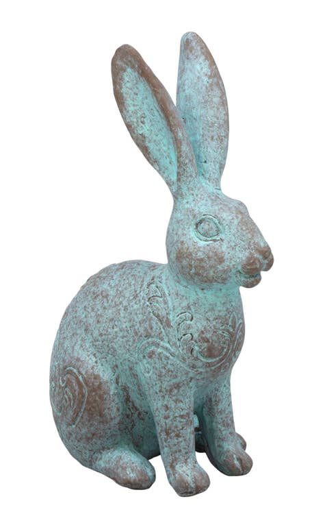 A479 Blue Patina Resin Bunny - 6.5 x 4 x 3 in - The Country Rabbit Gifts & Décor