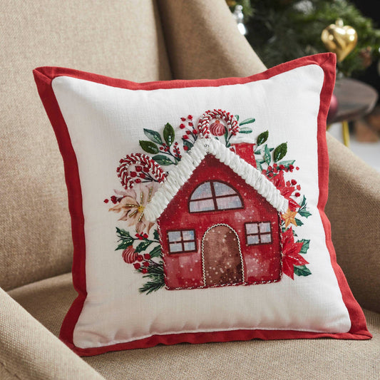 A513 Decorative Christmas Pillow | Candy Cane Cottage Pillow | 12x12 - The Country Rabbit Gifts & Décor
