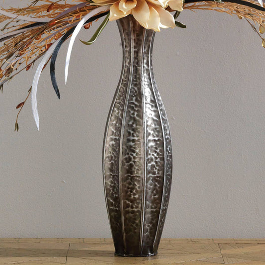 Antique Gray Santiago Metal Vase Handcrafted Hand Hammered 19" H - The Country Rabbit Gifts & Décor