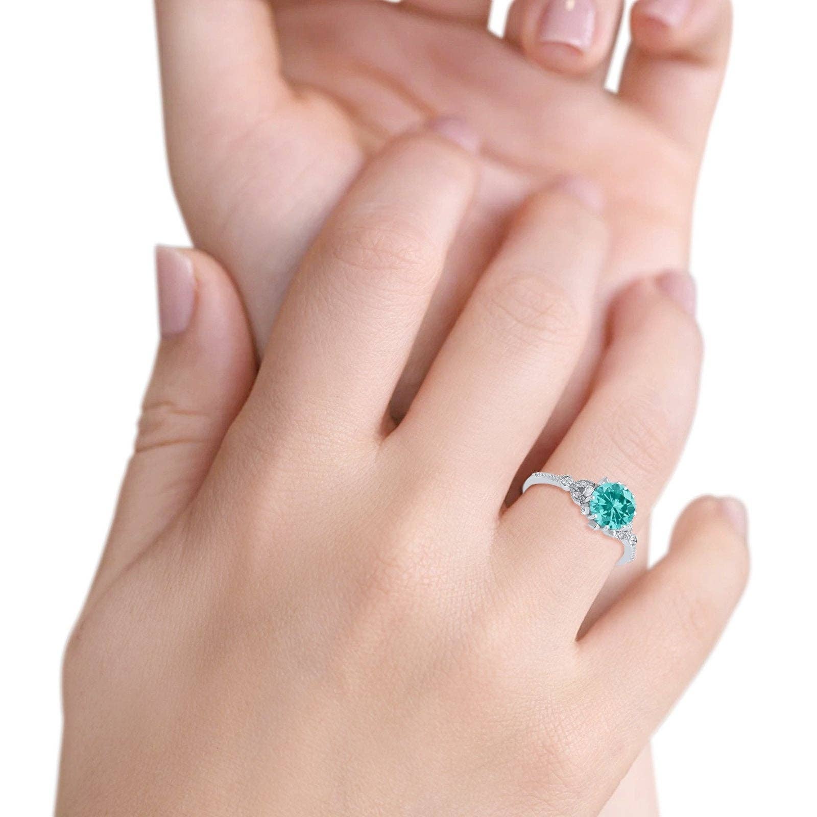 Art Deco Fashion Ring Round Simulated Paraiba Tourmaline CZ Ring - The Country Rabbit Gifts & Décor