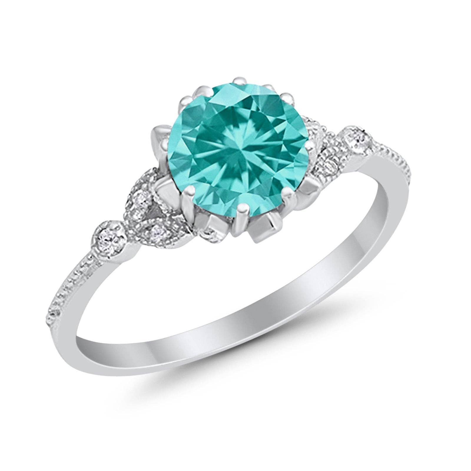 Art Deco Fashion Ring Round Simulated Paraiba Tourmaline CZ Ring - The Country Rabbit Gifts & Décor