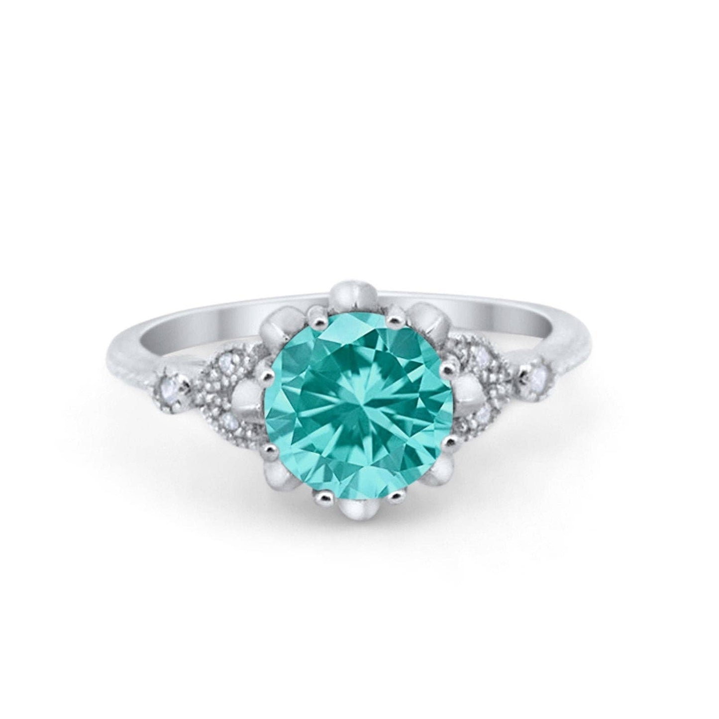 Art Deco Fashion Ring Round Simulated Paraiba Tourmaline CZ Ring - The Country Rabbit Gifts & Décor