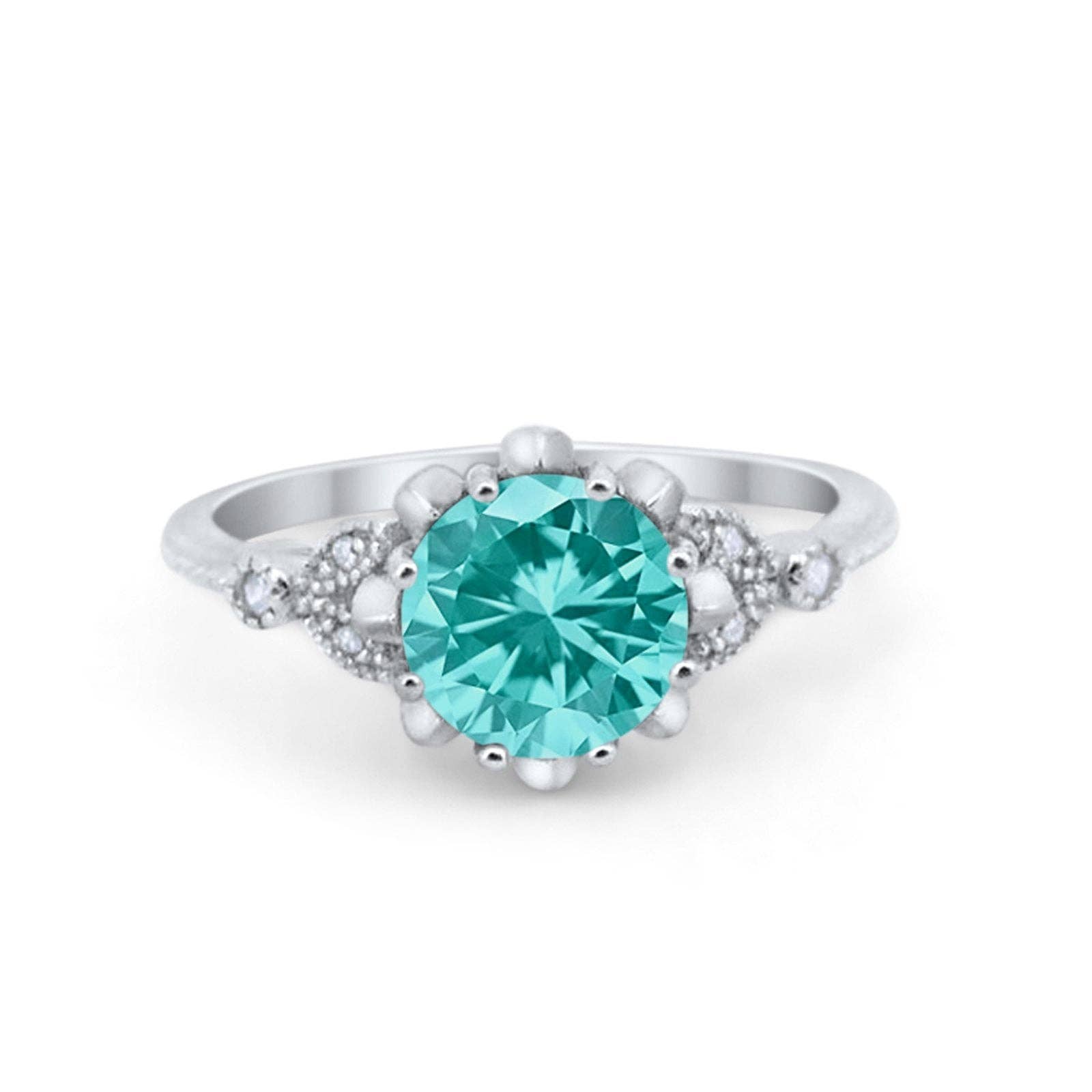 Art Deco Fashion Ring Round Simulated Paraiba Tourmaline CZ Ring - The Country Rabbit Gifts & Décor