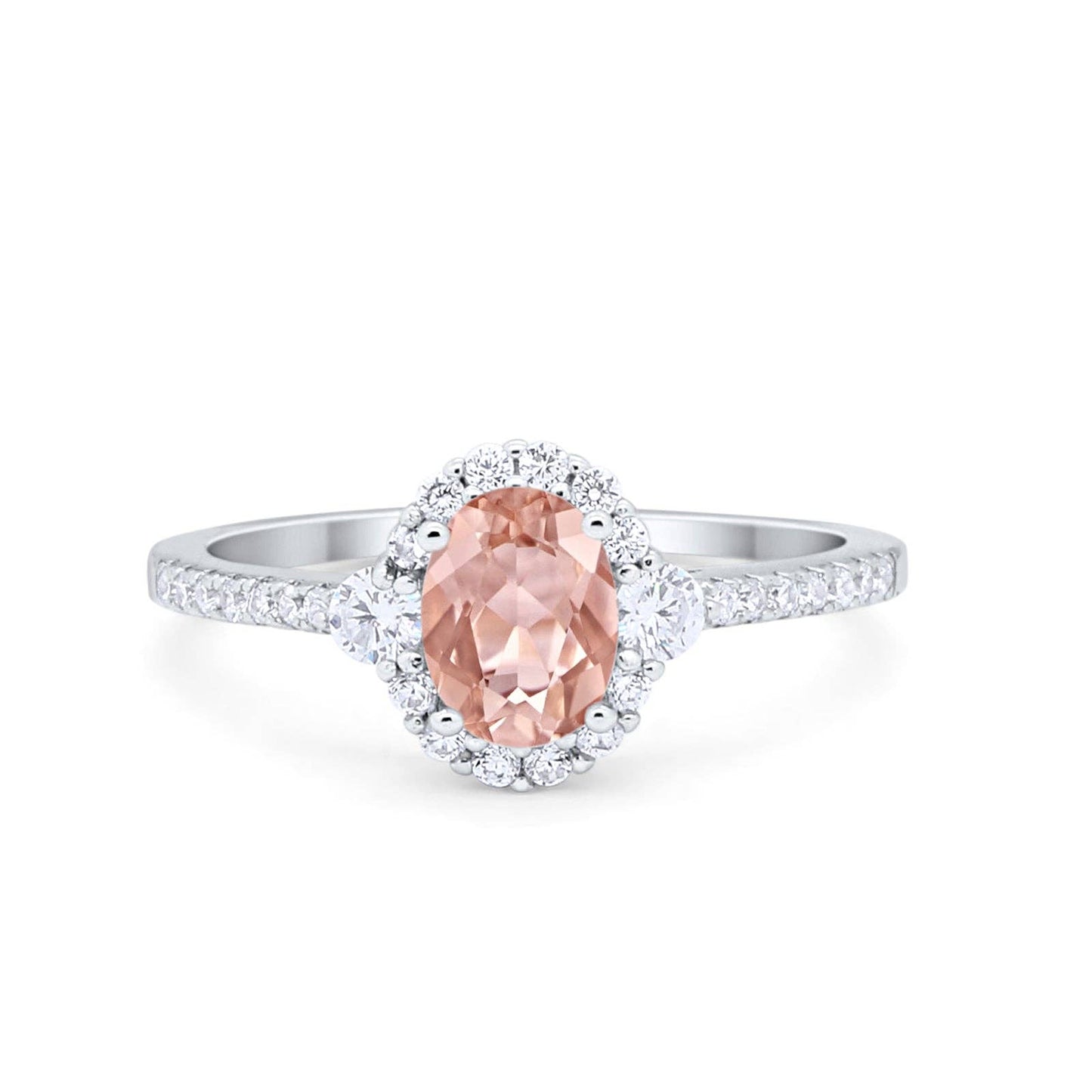 Art Deco Halo Oval Simulated Morganite CZ Ring - The Country Rabbit Gifts & Décor