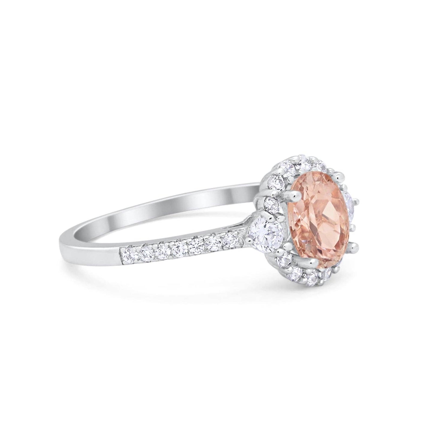 Art Deco Halo Oval Simulated Morganite CZ Ring - The Country Rabbit Gifts & Décor
