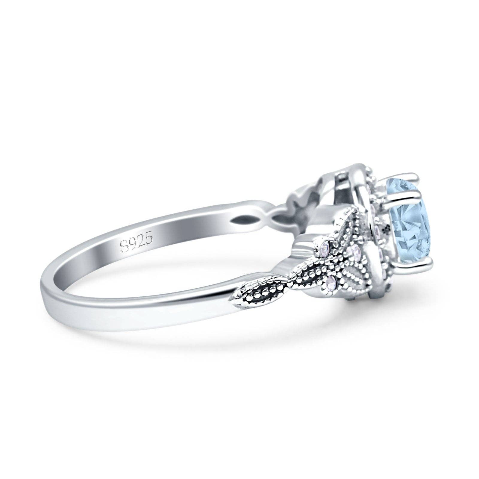 Art Deco Round Butterfly Simulated Aquamarine Ring - The Country Rabbit Gifts & Décor