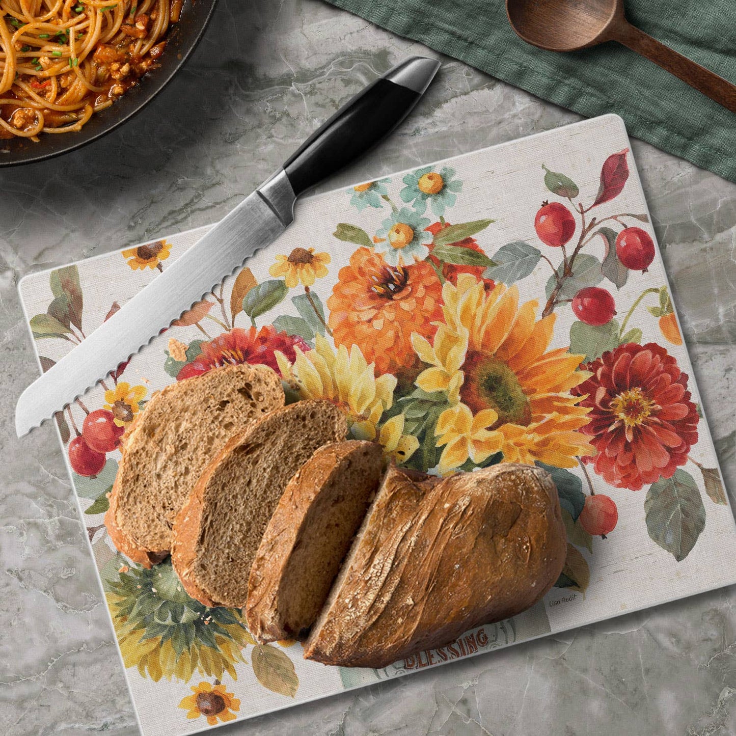 A318  Glass Counter Saver | Cutting Board 10" x 8" | Autumn in Bloom