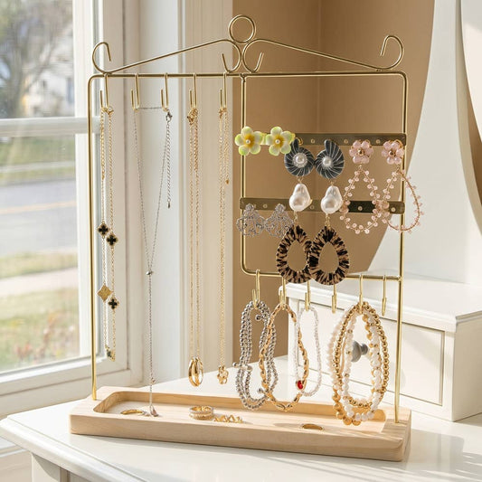 Hanging Hook Jewelry Organizer Stand With Tray
