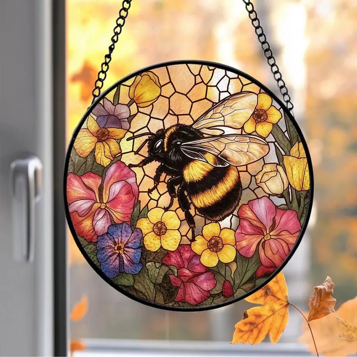 Bee Wildflower Stained Glass Suncatcher - The Country Rabbit Gifts & Décor