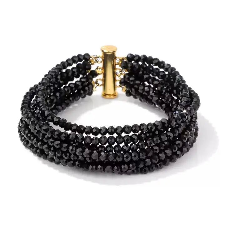 Black or Pink Multi String Beaded Bracelet with Gold Plated Sliding Closure - The Country Rabbit Gifts & Décor