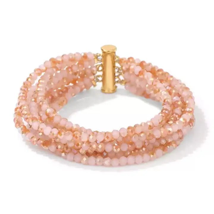 Black or Pink Multi String Beaded Bracelet with Gold Plated Sliding Closure - The Country Rabbit Gifts & Décor