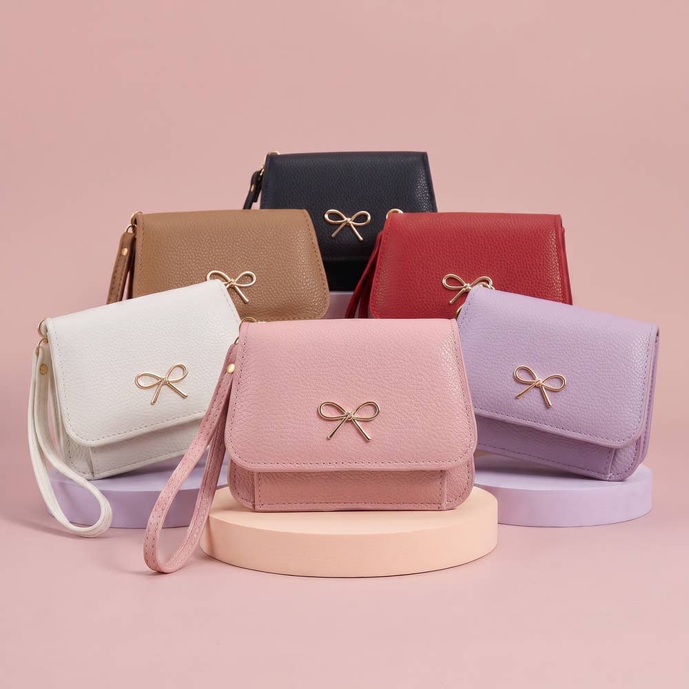 Bow Charm Vegan Leather Flap Wristlet - The Country Rabbit Gifts & Décor