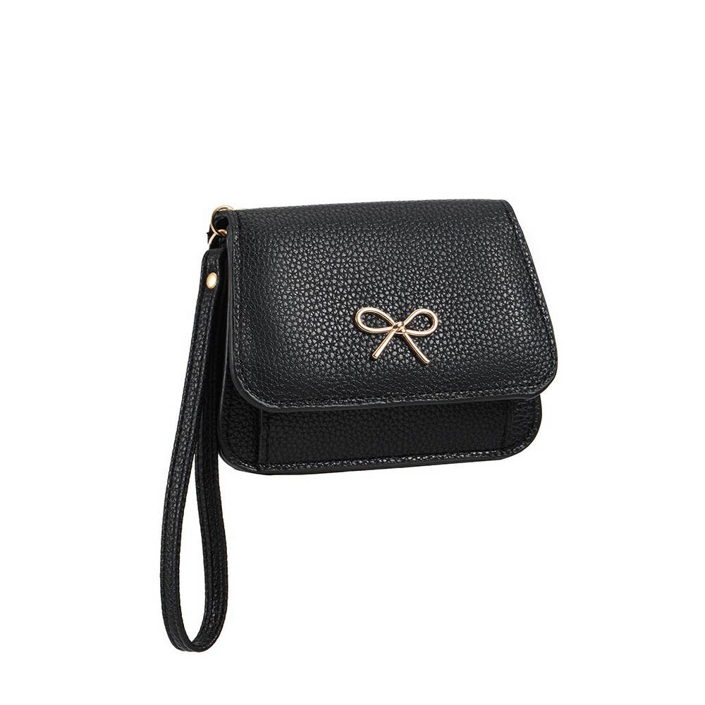 Bow Charm Vegan Leather Flap Wristlet - The Country Rabbit Gifts & Décor
