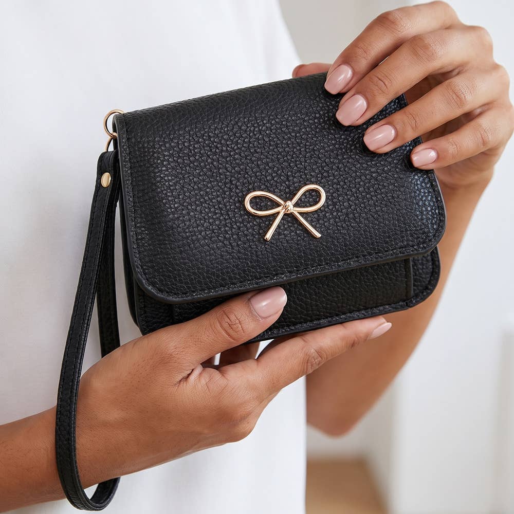 Bow Charm Vegan Leather Flap Wristlet - The Country Rabbit Gifts & Décor