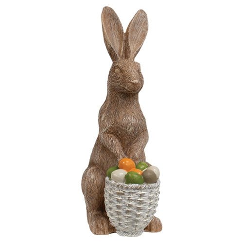 Brown Rabbits Figurines with Basket of Carrots or Colored Eggs - The Country Rabbit Gifts & Décor