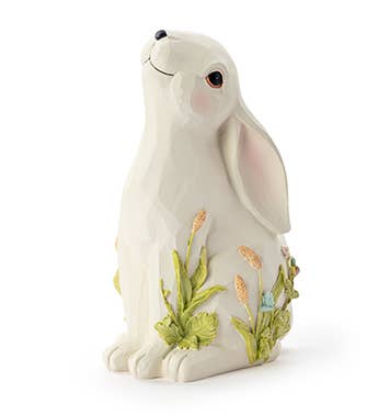 Bunny Looking Up with Floral Base - The Country Rabbit Gifts & Décor