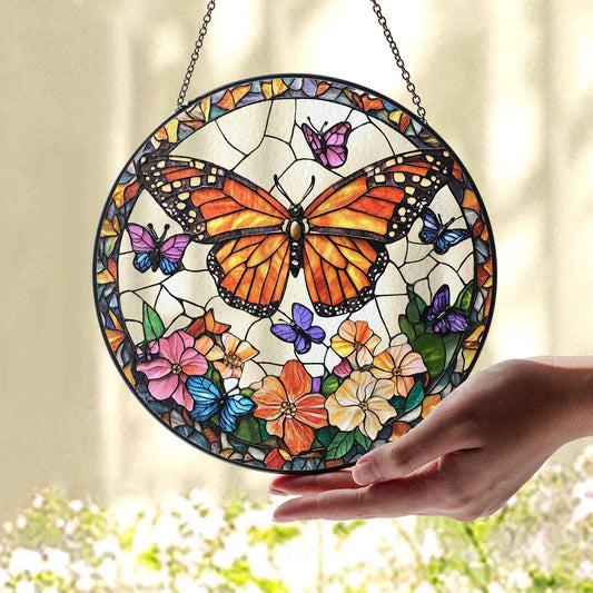 Butterflies and Flowers Stained Glass Suncatcher Window Hang - The Country Rabbit Gifts & Décor