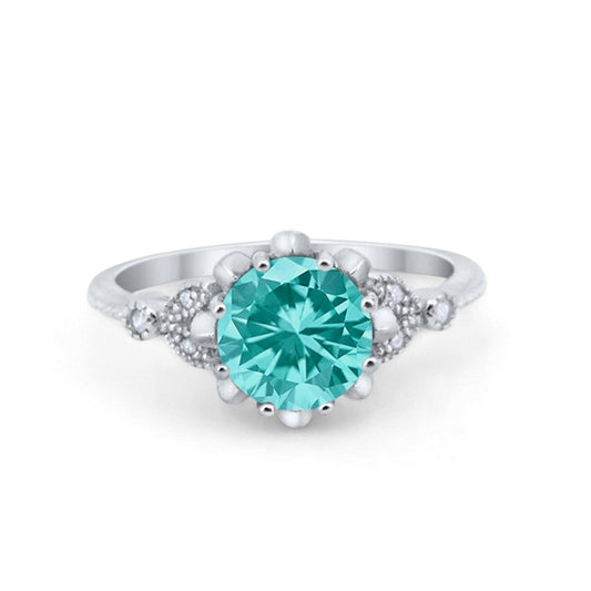 Art Deco Fashion Ring Round Simulated Paraiba Tourmaline CZ Ring