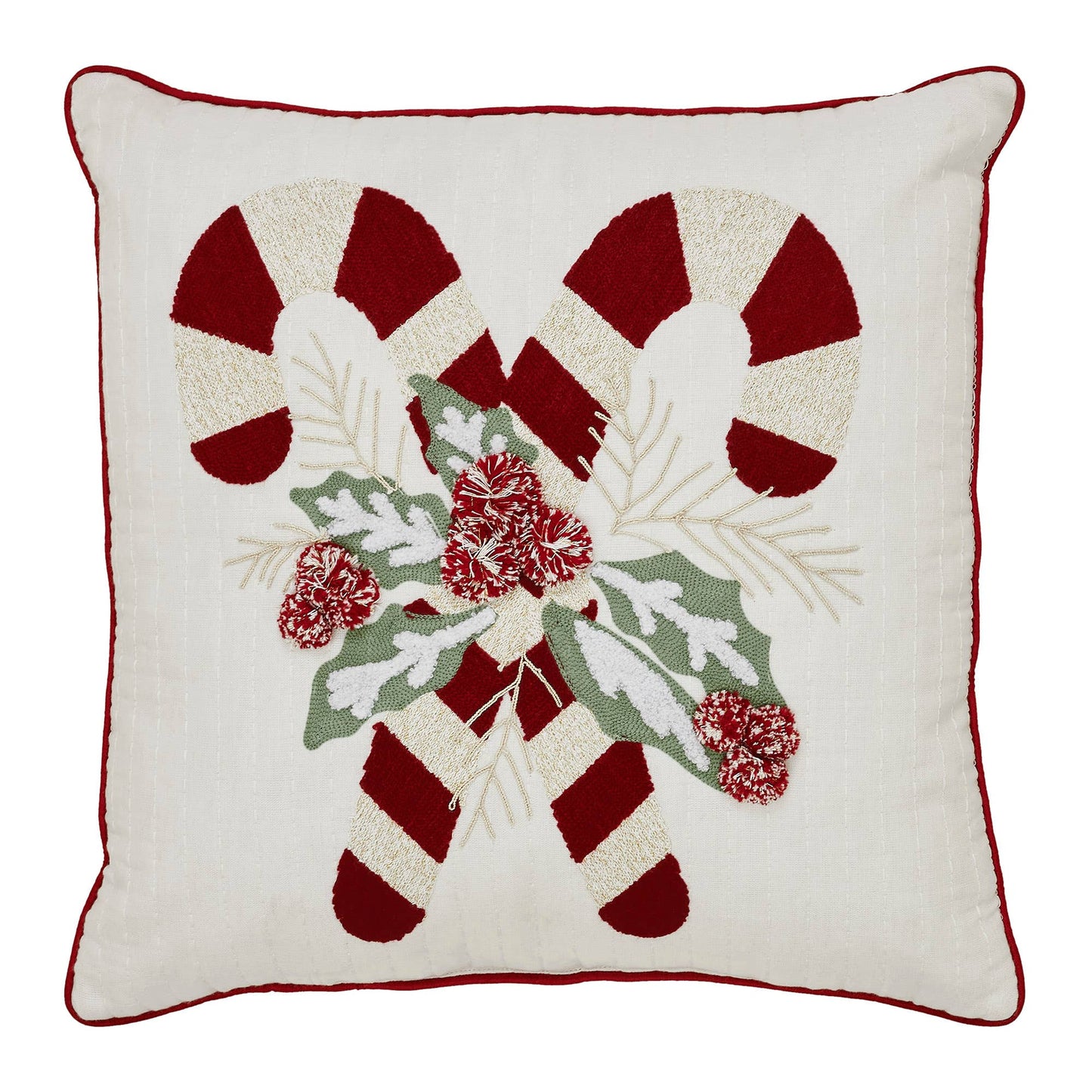 Candy Cane & Holly Pillow 18x18 - The Country Rabbit Gifts & Décor