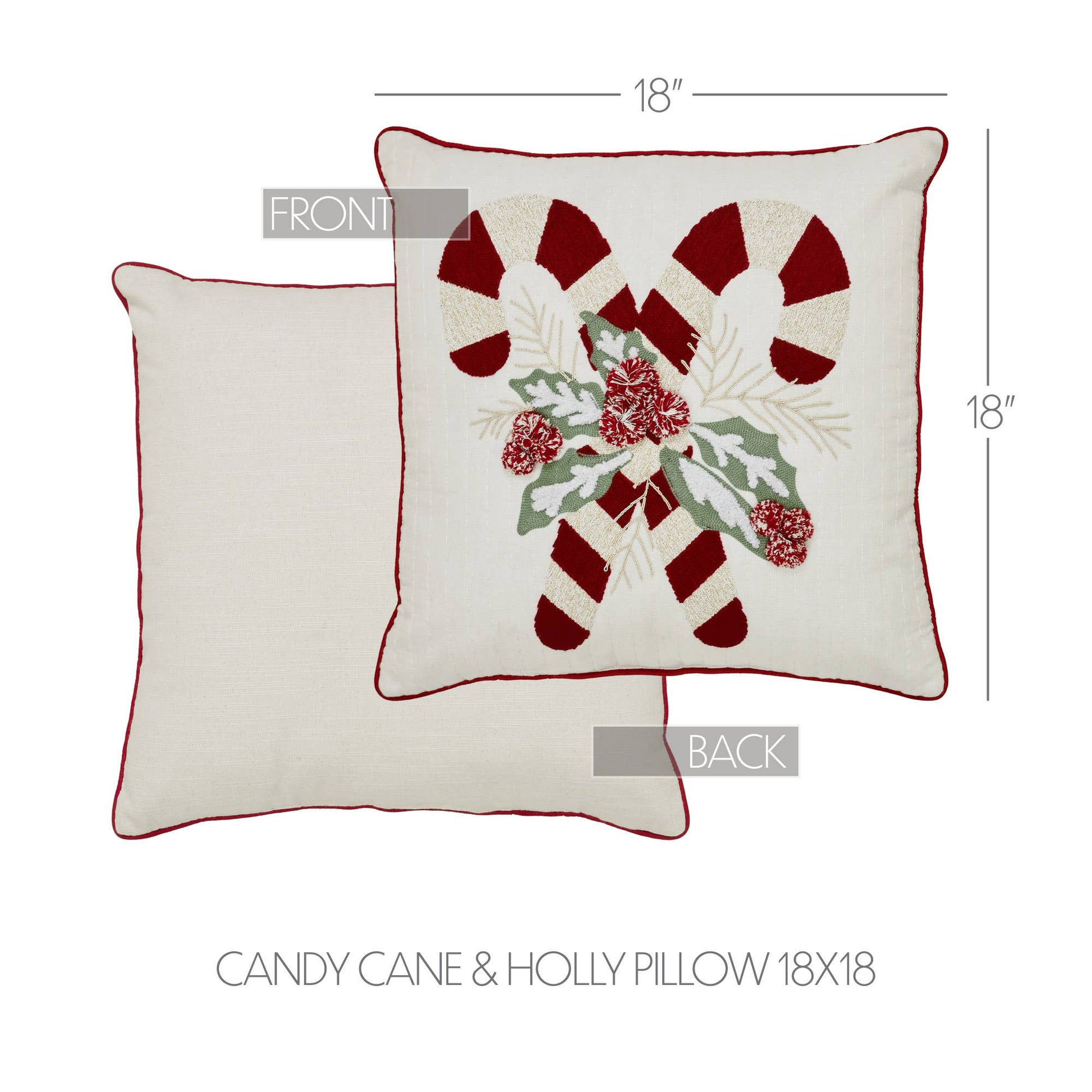 Candy Cane & Holly Pillow 18x18 - The Country Rabbit Gifts & Décor