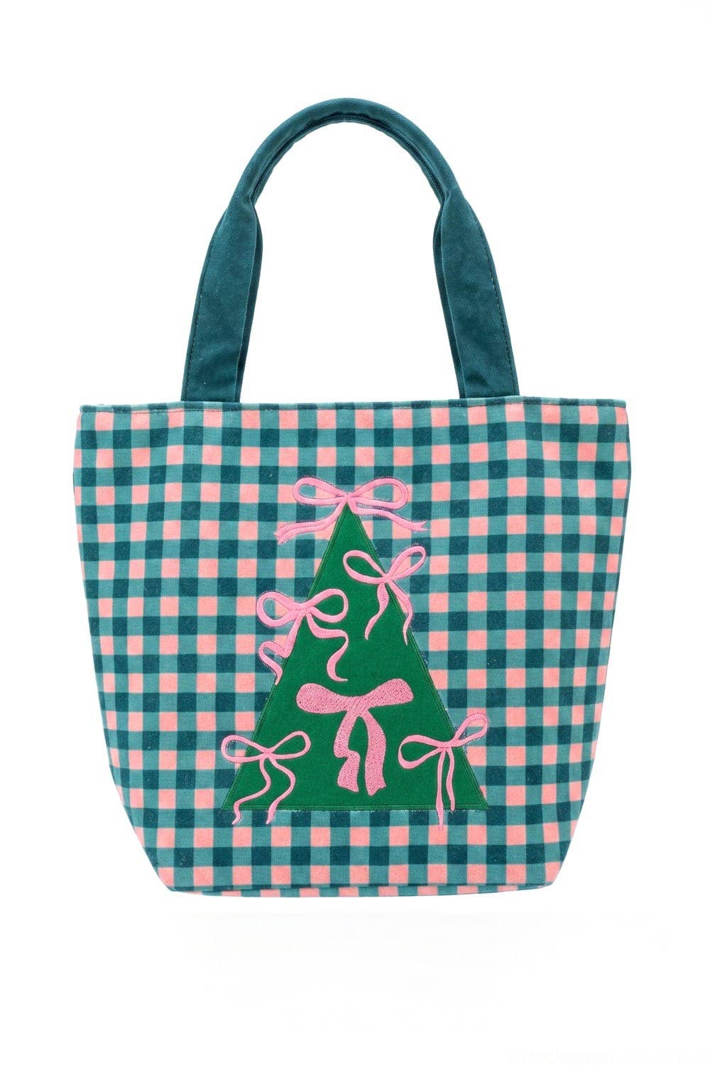 Pink Bow Tree Gingham Tote Bag