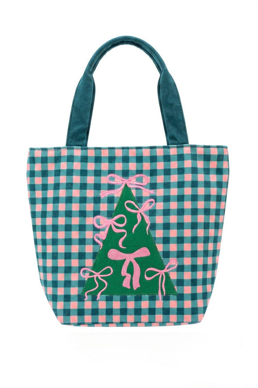 Pink Bow Tree Gingham Tote Bag
