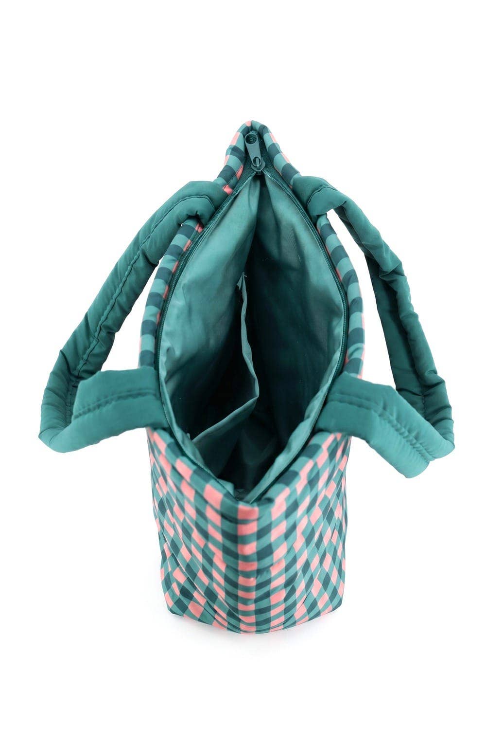 Gingham Quilted Puffer Tote Bag