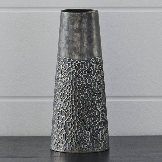 Charcoal Hammered Metal Vase Waffle Texture Handcrafted Design - The Country Rabbit Gifts & Décor