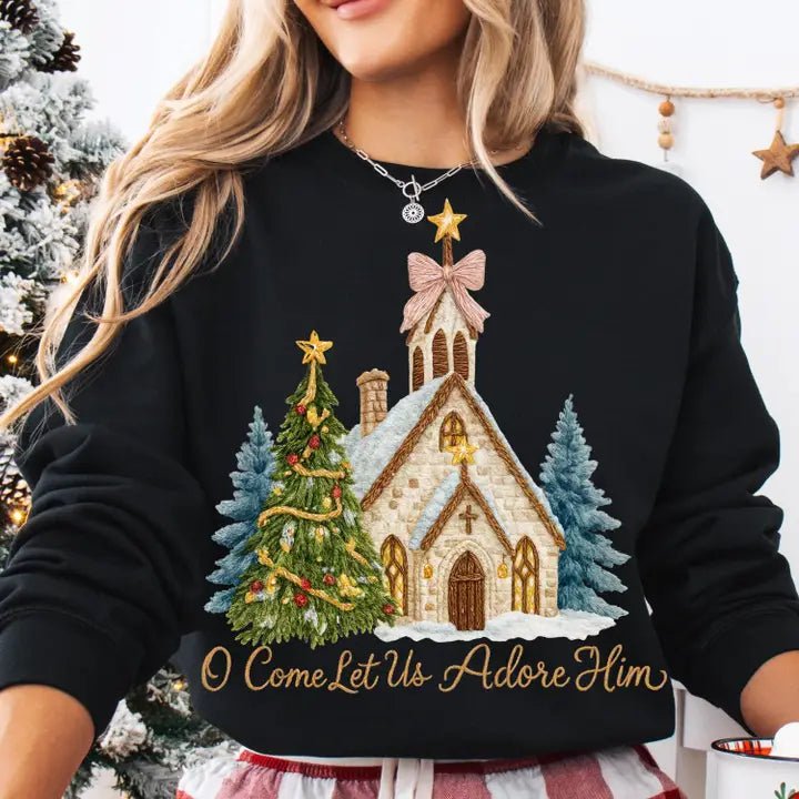 Christmas Church Let Us Adore Him Sweatshirt - The Country Rabbit Gifts & Décor