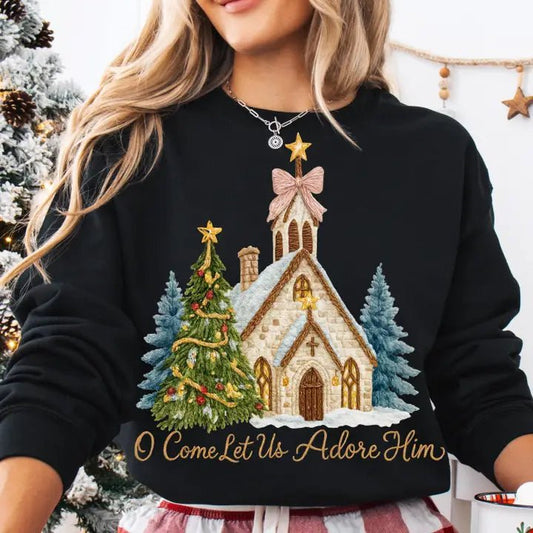 Christmas Church Let Us Adore Him Sweatshirt - The Country Rabbit Gifts & Décor