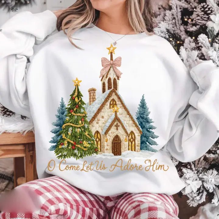 Christmas Church Let Us Adore Him Sweatshirt - The Country Rabbit Gifts & Décor