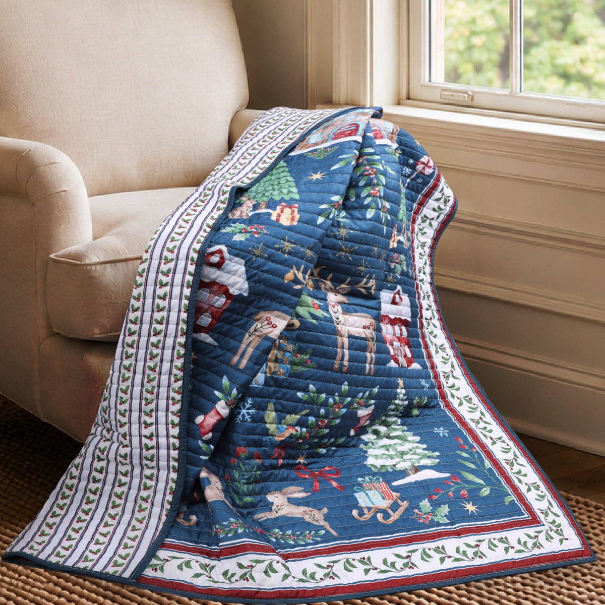 Christmas Cottage Quilted Throw - The Country Rabbit Gifts & Décor