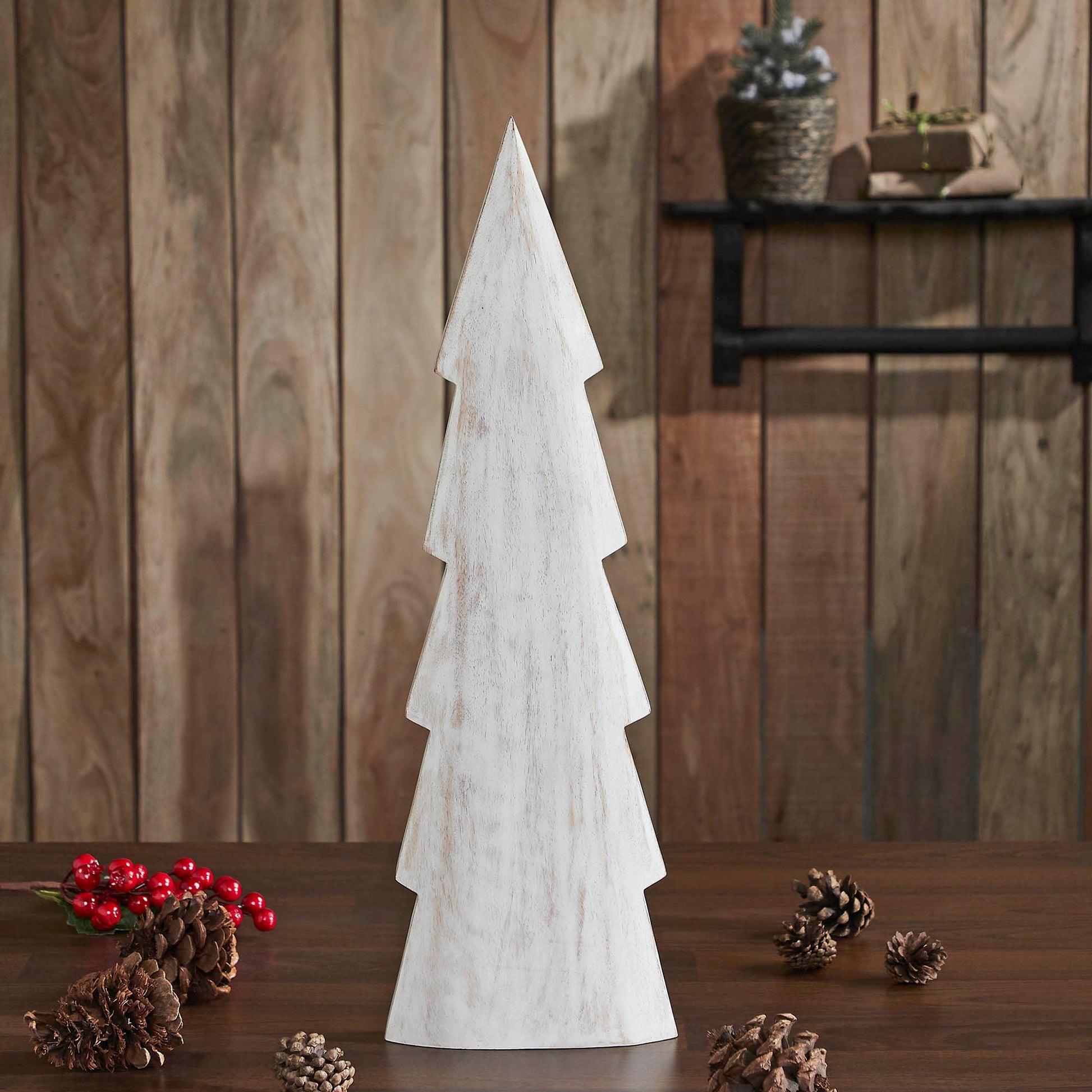 Christmas Tree Distressed White Wooden Figurine 15.75x5x1.5 - The Country Rabbit Gifts & Décor