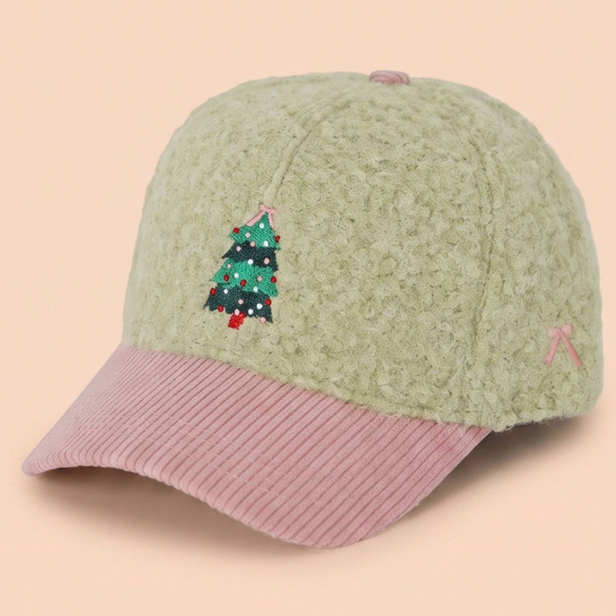 Christmas Tree Embroidered Sherpa & Corduroy Baseball Cap - The Country Rabbit Gifts & Décor