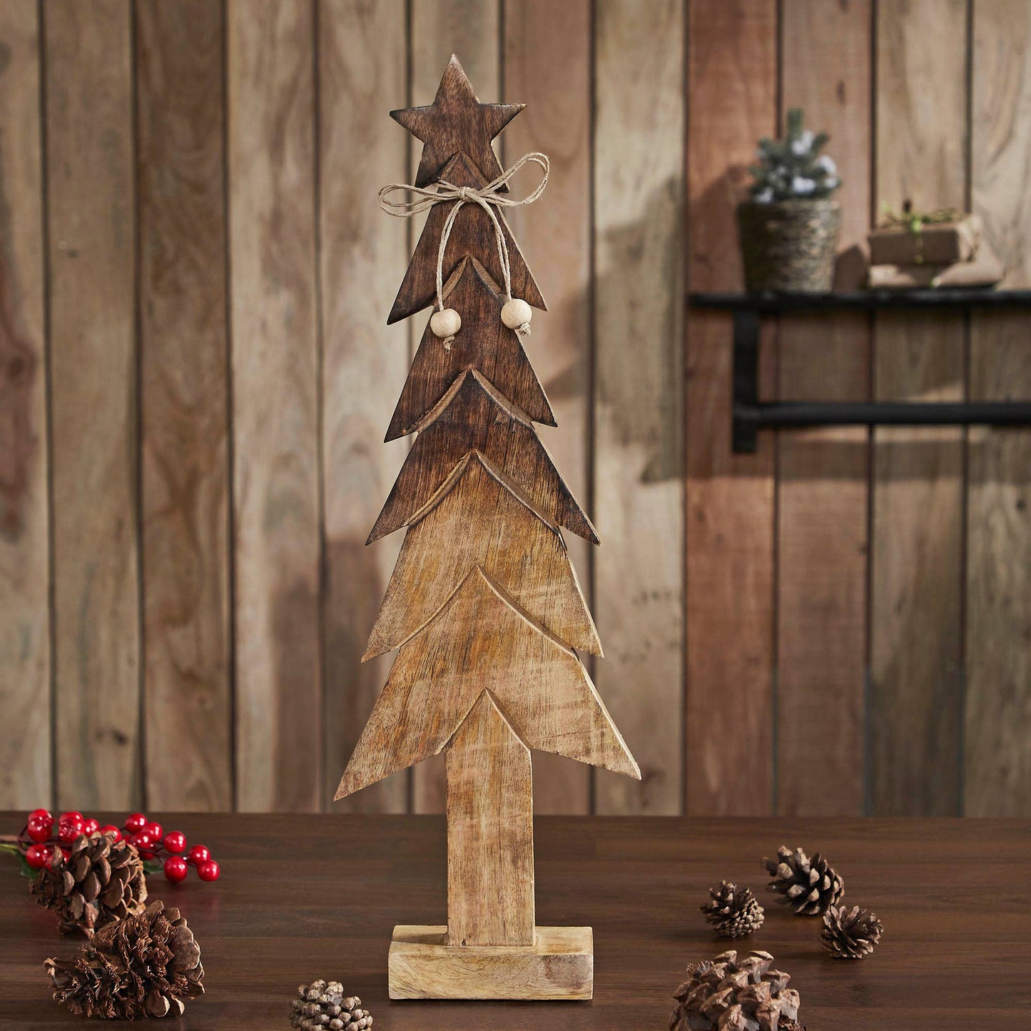 Christmas Tree Wooden Two Toned Brown Natural Figurine 19.75x6.5x2.25 - The Country Rabbit Gifts & Décor