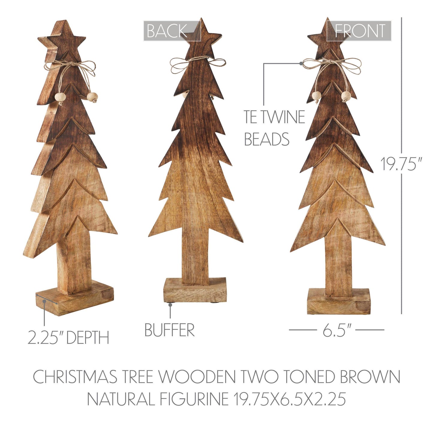 Christmas Tree Wooden Two Toned Brown Natural Figurine 19.75x6.5x2.25 - The Country Rabbit Gifts & Décor