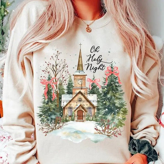 Church Among the Evergreens Oh Holy Night Christmas Sweatshirt - The Country Rabbit Gifts & Décor
