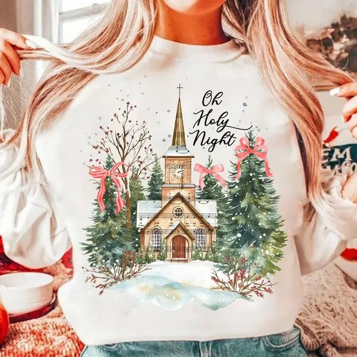 Church Among the Evergreens Oh Holy Night Christmas Sweatshirt - The Country Rabbit Gifts & Décor