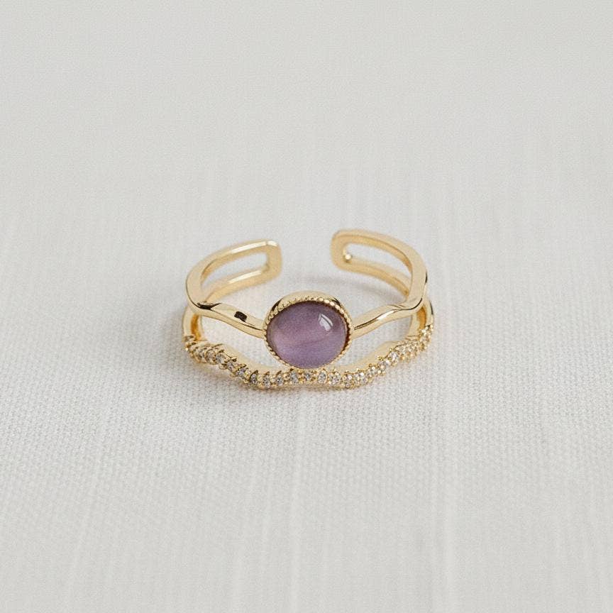 Cubic Zirconia Open Ring with Purple Cat's Eye - The Country Rabbit Gifts & Décor