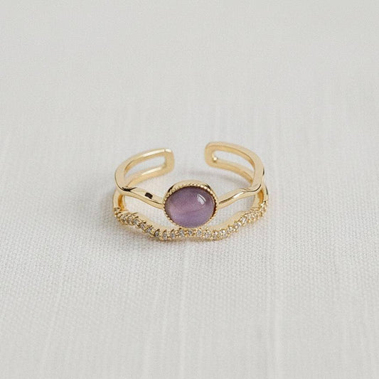 Cubic Zirconia Open Ring with Purple Cat's Eye - The Country Rabbit Gifts & Décor