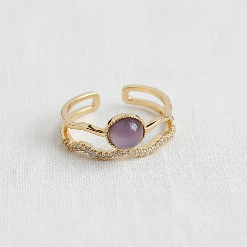 Cubic Zirconia Open Ring with Purple Cat's Eye - The Country Rabbit Gifts & Décor