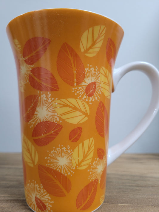 A381  Coffee Cup with Leaf Designs Porcelain