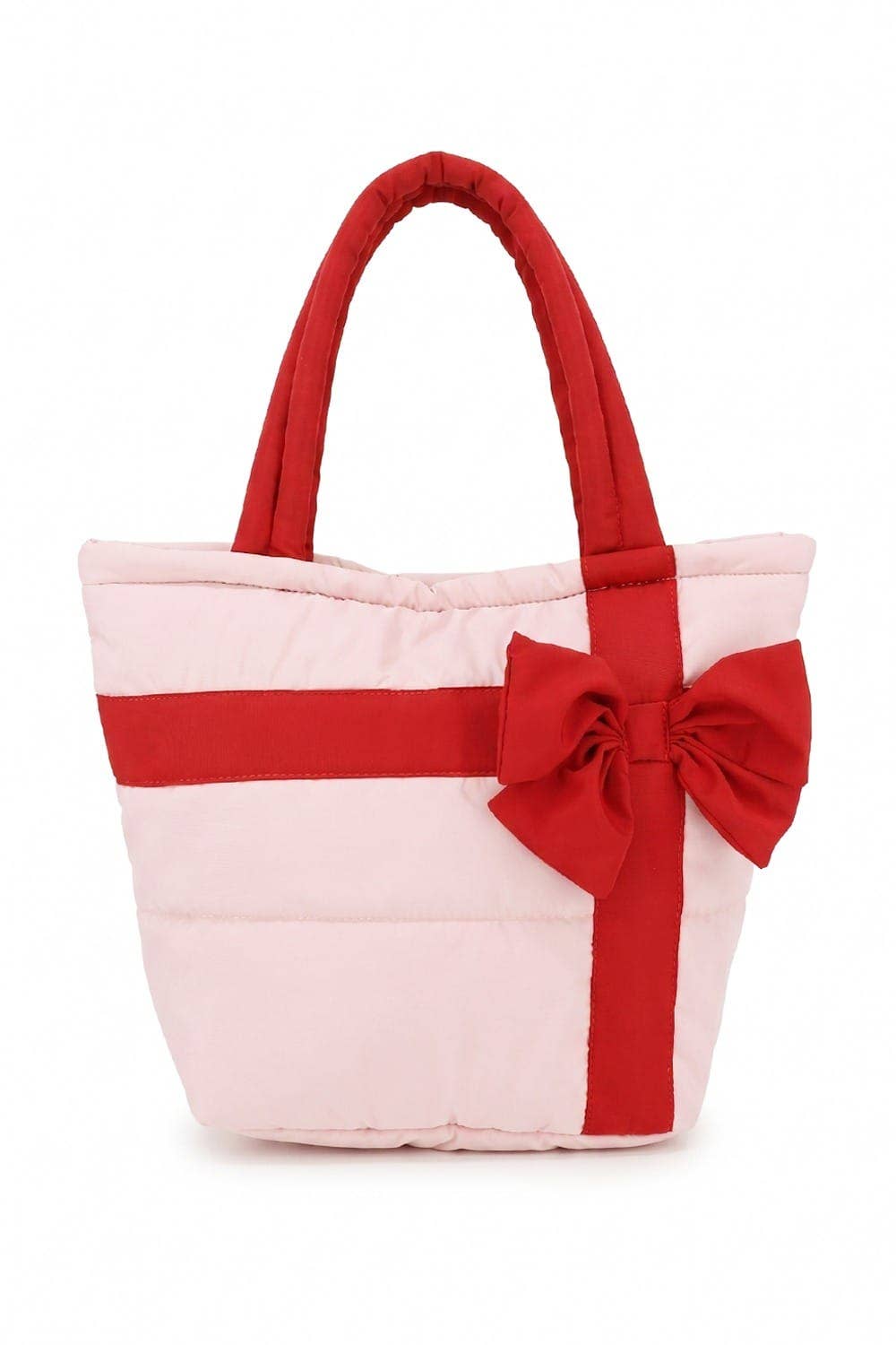 Bow Accent Gift Box Quilted Puffer Tote Bag